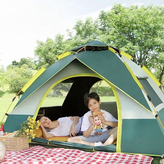 XC  Outdoor Automatic Quick Open Tent, 4-Person Instant Pop Up Tent - Automatic Rain And Sun Protection Tent, Fishing Beach Sun Shelter, Double Door And Double Window Ventilation, Lightweight