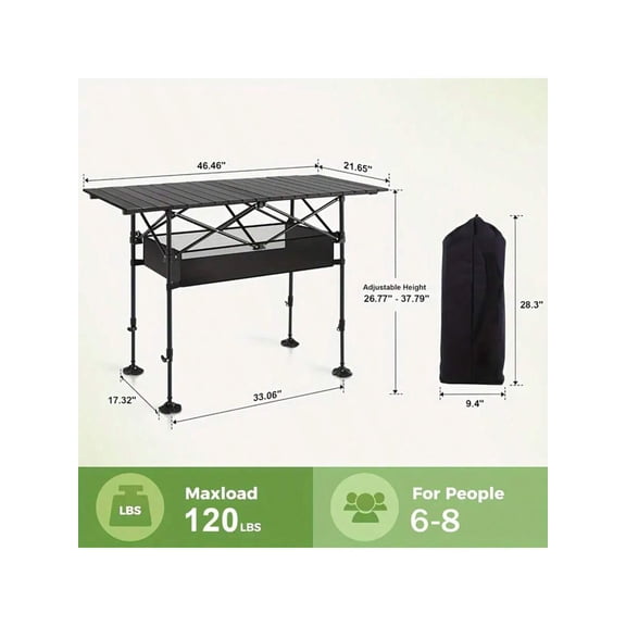XC Outdoor Folding Portable Picnic And Camping Table, Aluminum Roll-Up Table With Easy-To-Carry Bags, Suitable For Indoor And Outdoor