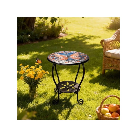 XC Outdoor Side Table Mosaic Patio Small End Table Metal Coffee Tea Accent Table For Patio Living Room Bedroom Yard Porch Garden