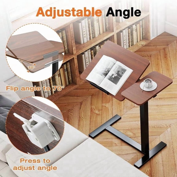 XC Overbed Bedside Table With Wheels, Adjustable Tilt Top Medical Hospital Bed Tables Standing Stand Up Rolling Laptop PC Desks Computer Workstation TV Tray For Bedroom Home Use,