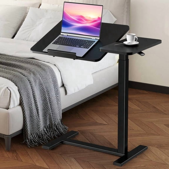 XC Overbed Bedside Table With Wheels, Adjustable Tilt Top Medical Hospital Bed Tables Standing Stand Up Rolling Laptop PC Desks Computer Workstation TV Tray For Bedroom Home Use,