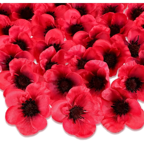 XC Pieces Artificial Poppies Flowers Red Poppy Artificial Silk Faux Stemless Flowers Head for Memorial Day Veterans Day Wedding Home Decoration Bouquet Corsages Party Centerpiece