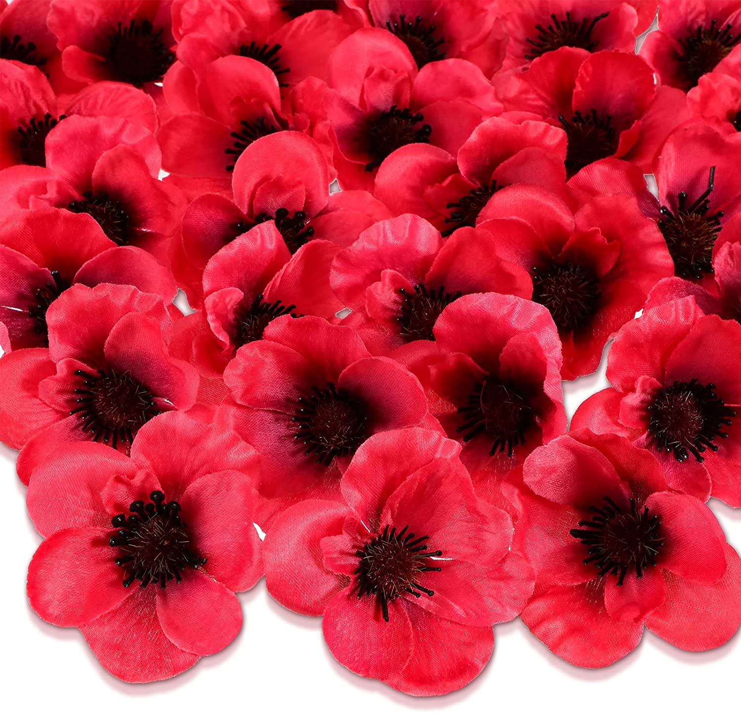 XC  Pieces Artificial Poppies Flowers Red Poppy Artificial Silk Faux Stemless Flowers Head for Memorial Day Veterans Day Wedding Home Decoration Bouquet Corsages Party Centerpiece