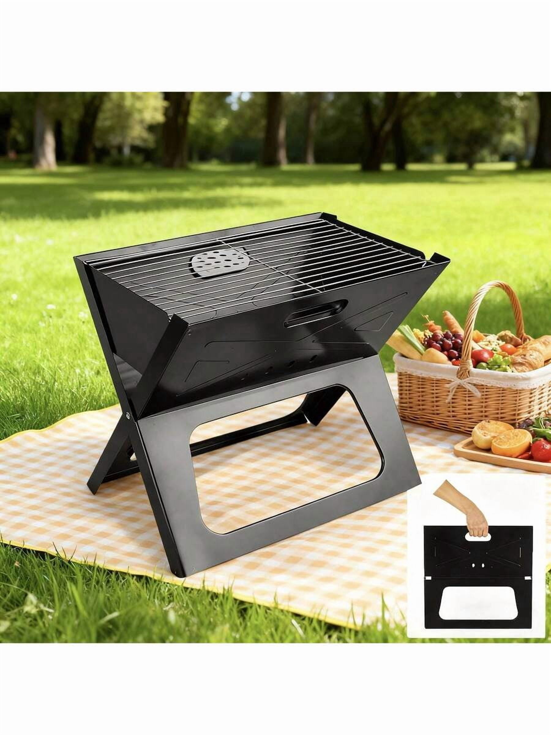 XC Portable Folding Charcoal Grill – Small Stainless Steel Tabletop BBQ For Outdoor Camping, Picnic, Beach & Garden & Grill-Black
