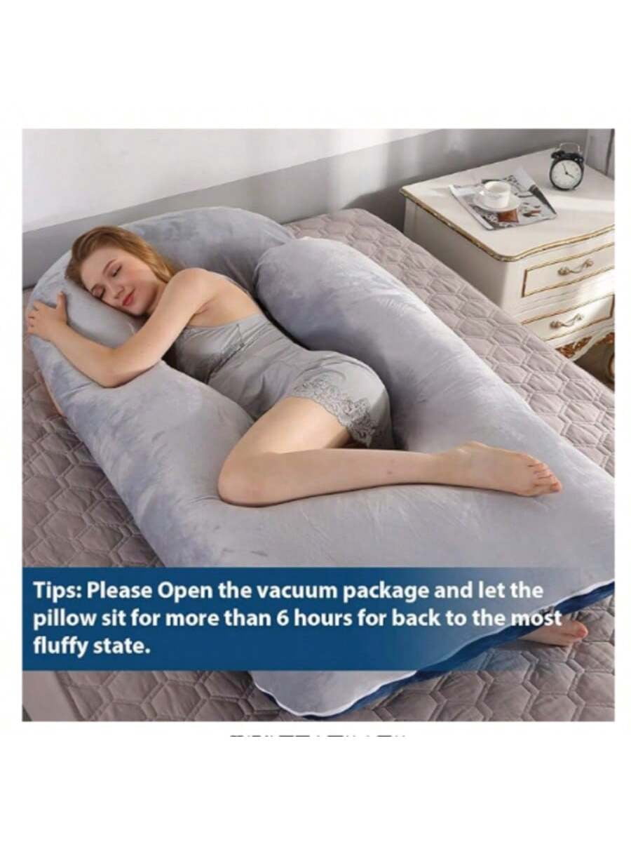 XC  Pregnant Woman Pillow With Cooling Cover, U-Shaped Full-Body Pregnant Pillow, Suitable For Side Sleepers 57 Inches-Pregnant Woman's Back, Buttocks, Abdomen, Leg Support