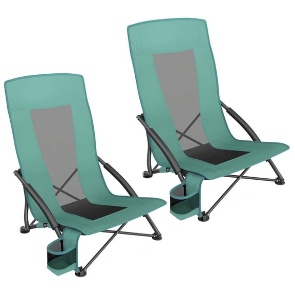 XC Set Of 2 Camping Chairs, Beach Chairs, Portable Outdoor Chairs, With High Backrest, Cup Holder, Lightweight, Heavy-Duty, Max. Load 330 Lb Per Chair