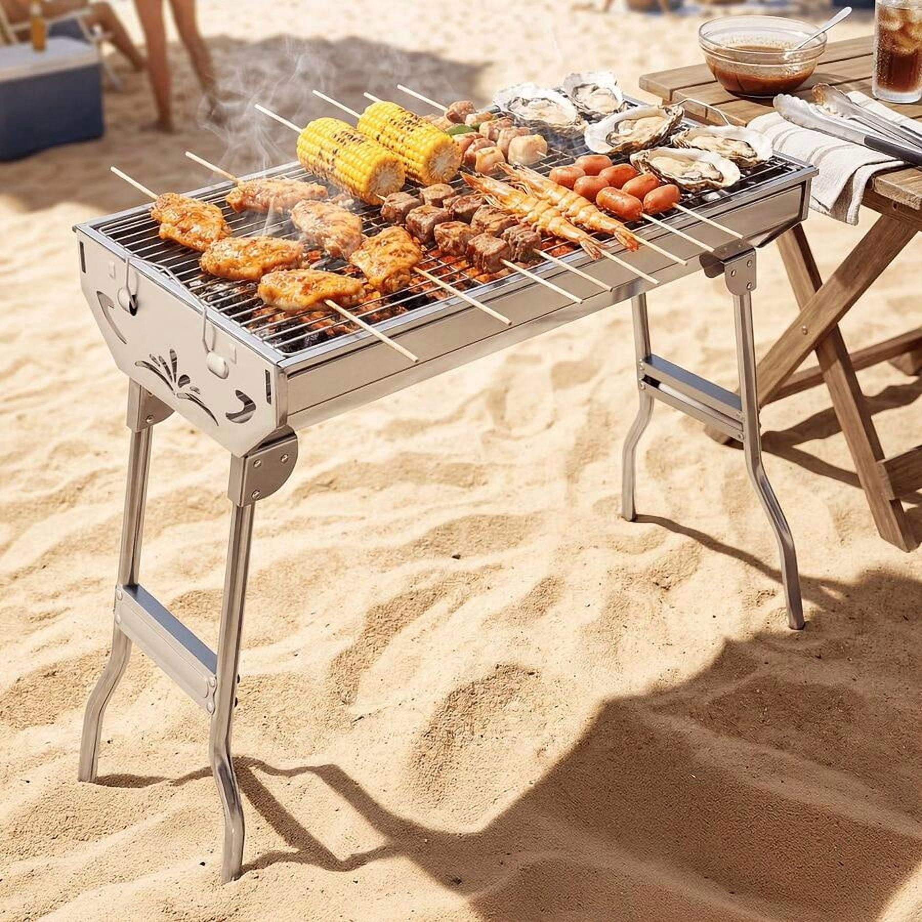 XC  Stainless Steel Folding Charcoal BBQ Grill, Sturdy Rust Resistant Portable Cooker For Camping/Picnic