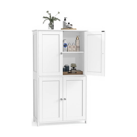 XC Tall Freestanding Storage Unit, 4-Door Cupboard With Adjustable Shelves, White