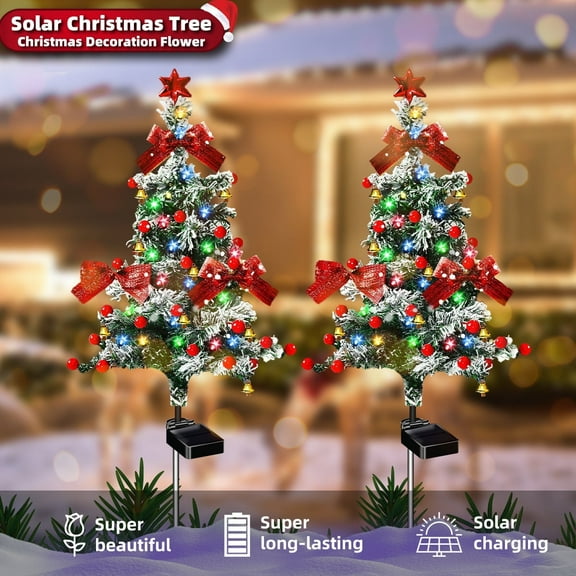 XCE  2PCS Solar Christmas Tree Lights Outdoor Decor,40LED Small Solar Power Xmas Tree Pathway Lights, for Pathway, Lawn, Patio, Yard