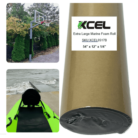 XCEL Extra Large Marine Foam Roll, Black, 54" x 12" x 1/4", Foam Material, Versatile Padding and Cushioning