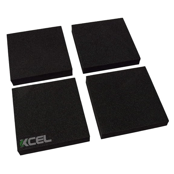 XCEL Self Stick Neoprene Foam Rubber Pads with Adhesive Versatile Foam Rubber Sheets - Anti-Vibration Pads for Noise Reduction & Floor Protection - Set of 4 (6" x 6" x 1", Black)