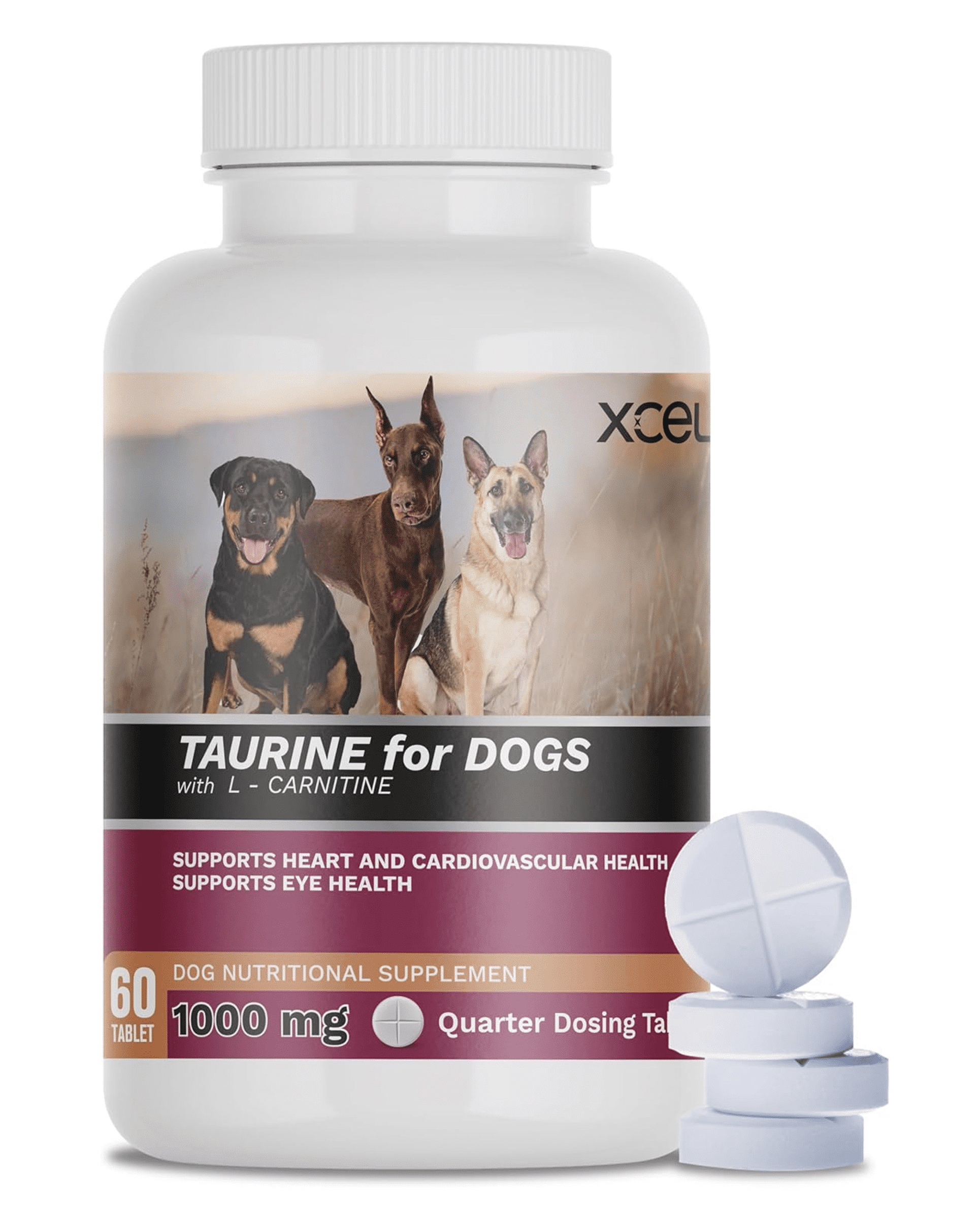 XCEL Taurine for Dogs 1000 mg Supplement with L-Carnitine, Quarter ...