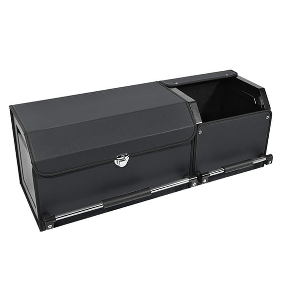 XCF Car Trunk Organizer, 2 in 1 Premium Leather Trunk Organizer for SUV with Lid and Sturdy Handle Collapsible Adjustable Storage (Black, 33 x 11.4 x 12.2in)