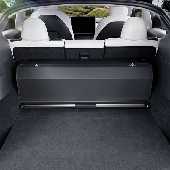XCF Car Trunk Storage, Leather Car Trunk Organizer with Lid and Sturdy Handle, Movable Compartment, Compatible with Tesla Model Y (5-Seat), SUV/Car Accessories (37.01 x 11.42 x 12.2, Black)