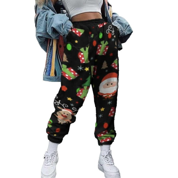 XCHQRTI 3D Printed Sweatpants Women Christmas Elastic High Waist Pants Y2K Baggy Sweatpants Ankle Cuff Harem Pants