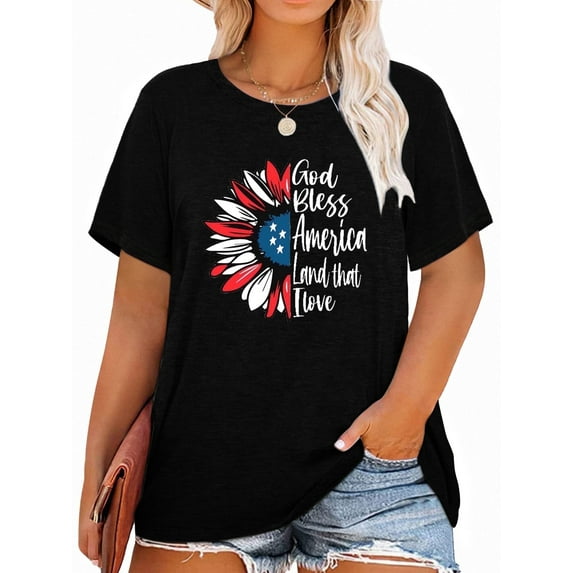 XCHQRTI 4th of July Daisy Women Plus Size Tshirts Graphic USA Casual Tees