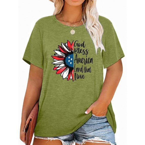 XCHQRTI 4th of July Daisy Women Plus Size Tshirts Graphic USA Casual Tees