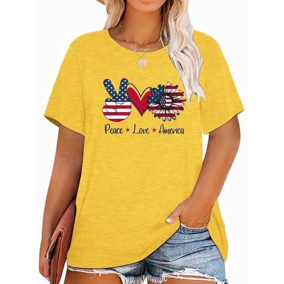 XCHQRTI 4th of July Daisy Women Plus Size Tshirts Graphic USA Casual Tees