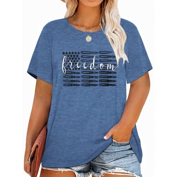 XCHQRTI American Flag Women Plus Shirt 4th of July Graphic Tshirt Short Sleeve Vintage Independence Day Tee Tops
