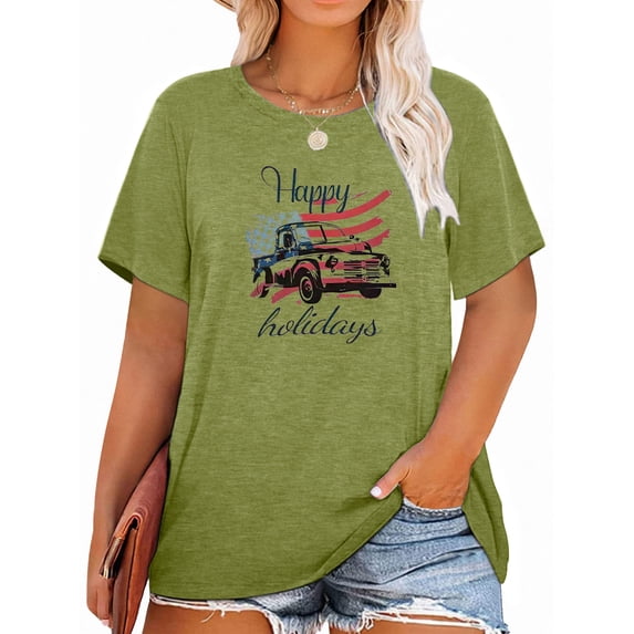 XCHQRTI American Flag Women Plus Shirt 4th of July Graphic Tshirt Short Sleeve Vintage Independence Day Tee Tops