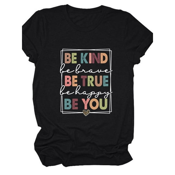 Anbech Be Kind Women Shirt Letter Graphic Tshirt Inspirational Summer Top Short Sleeve Letter Print Shirt