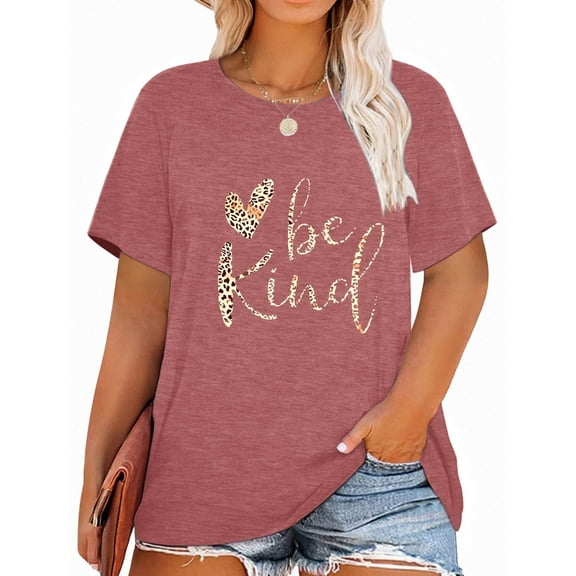 XCHQRTI Leopard Be Kind Shirt for Women Plus Size Graphic Tees Short Sleeve Tops