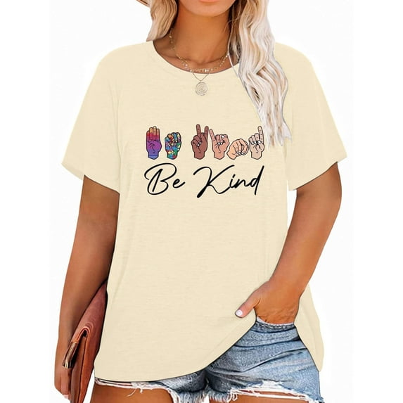XCHQRTI Be Kind Womens T-Shirt Plus Size Graphic Tees Casual Loose Fit Tee Top
