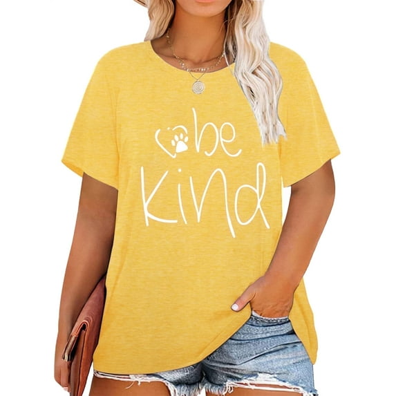 XCHQRTI Be Kind Womens Shirt Plus Size Graphic Tees Short Sleeve O Neck Summer Casual T Shirt