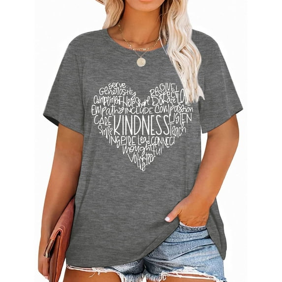 XCHQRTI Kindness Womens Shirt Plus Size Graphic Tees Short Sleeve Summer Casual T Shirt