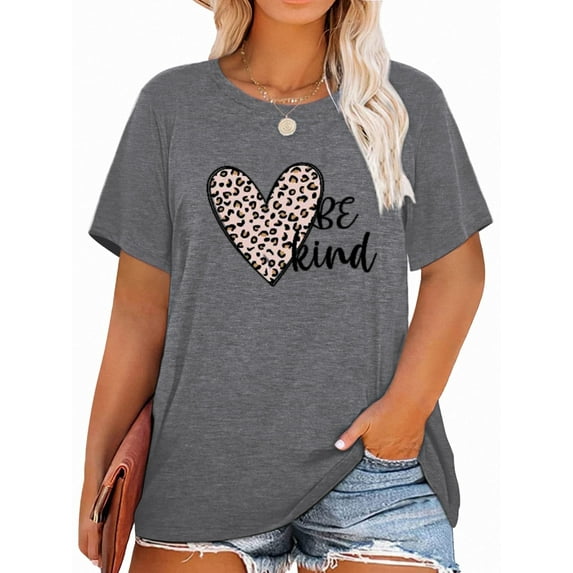 XCHQRTI Leopard Be Kind Shirt for Women Plus Size Graphic Tees Short Sleeve Tops