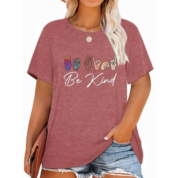 XCHQRTI Be Kind Womens T-Shirt Plus Size Graphic Tees Casual Loose Fit Tee Top