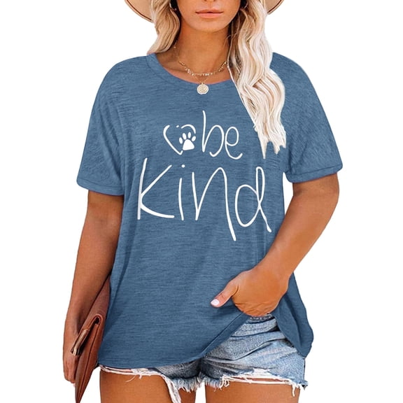 XCHQRTI Be Kind Womens Shirt Plus Size Graphic Tees Short Sleeve O Neck Summer Casual T Shirt