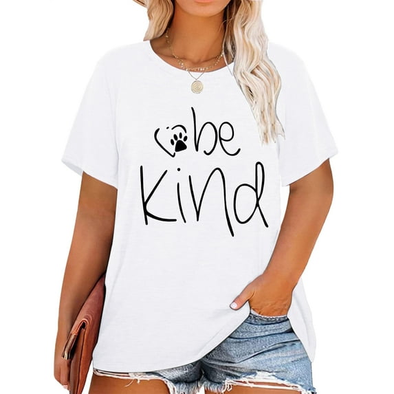 XCHQRTI Be Kind Womens Shirt Plus Size Graphic Tees Short Sleeve O Neck Summer Casual T Shirt