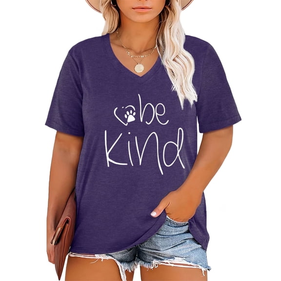 XCHQRTI Be Kind Womens Shirt Plus Size Graphic Tees Short Sleeve V Neck Summer Casual T Shirt