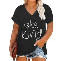 XCHQRTI Be Kind Womens Shirt Plus Size Graphic Tees Short Sleeve V Neck Summer Casual T Shirt
