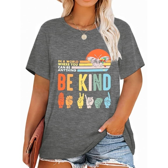 XCHQRTI Be Kind Womens T-Shirt Plus Size Graphic Tees Casual Loose Fit Tee Top