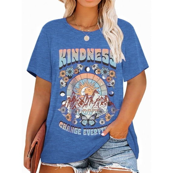 XCHQRTI Butterfly Graphic Plus T-Shirts Women Graphic Casual Shirt Floral Short Sleeve Tee