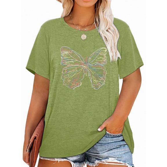 XCHQRTI Butterfly Graphic Plus T-Shirts Women Graphic Casual Shirt Summer Short Sleeve Tee