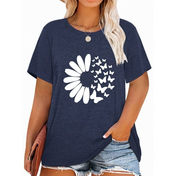 XCHQRTI Butterfly Graphic Plus T-Shirts Women Graphic Casual Shirt Summer Short Sleeve Tee