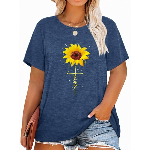 XCHQRTI Christian Shirts for Women Plus Graphic Blessed Girl Tees Jesus Religous Tops