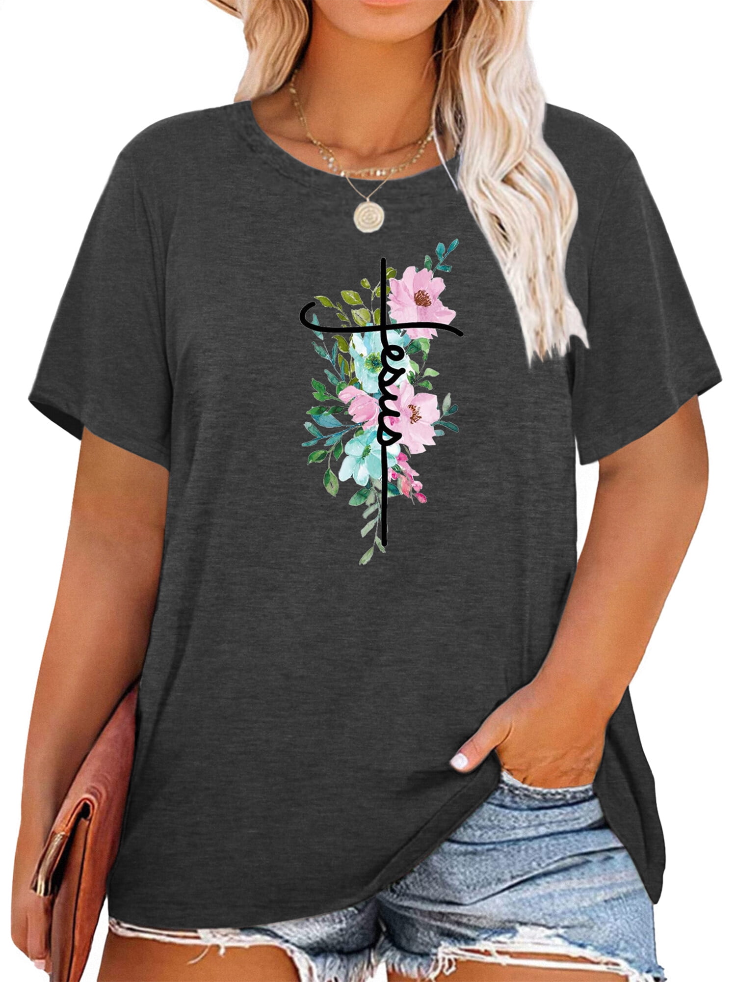 XCHQRTI Christian Shirts for Women Plus Graphic Religous Tops Blessed ...