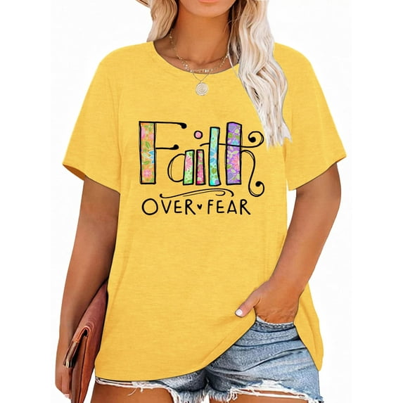 XCHQRTI Christian Shirts for Women Plus Size Tshirts Cross Faith Shirt Short Sleeve Oversized Graphic Tee