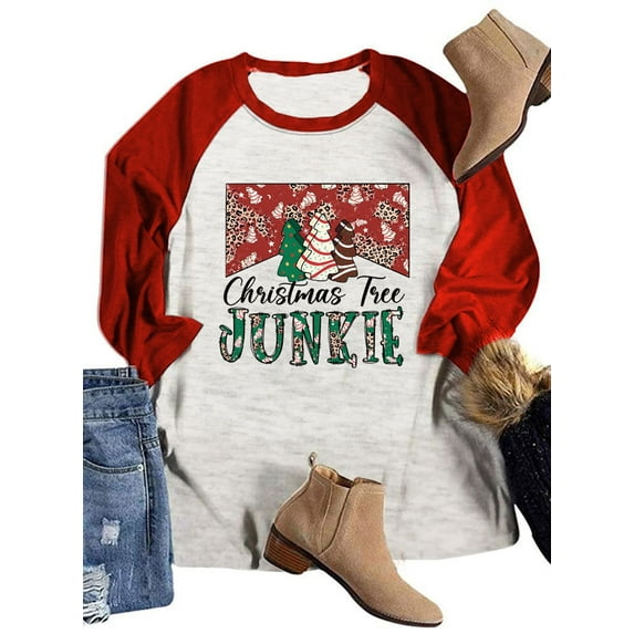 Anbech Christmas 3/4 Sleeve T Shirts for Women Shirt Merry Christmas Tees Funny Christmas Snowflake Graphic Shirts Baseball Tee Tops