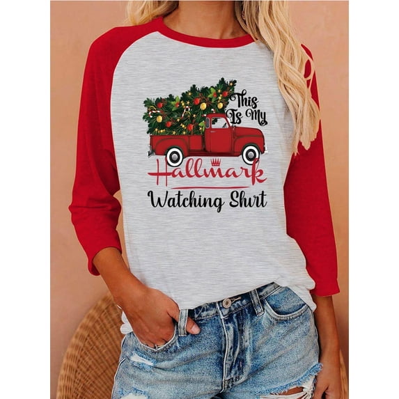 Anbech Christmas 3/4 Sleeve T Shirts for Women Shirt Merry Christmas Tees Funny Christmas Snowflake Graphic Shirts Baseball Tee Tops