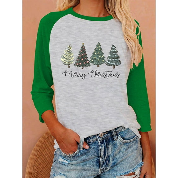 Anbech Christmas 3/4 Sleeve T Shirts for Women Shirt Merry Christmas Tees Funny Christmas Snowflake Graphic Shirts Baseball Tee Tops
