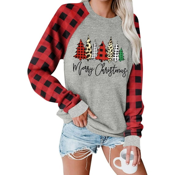 Anbech Women's Christmas Graphic Tee, Long Sleeve Snowflake Merry Christmas Shirt