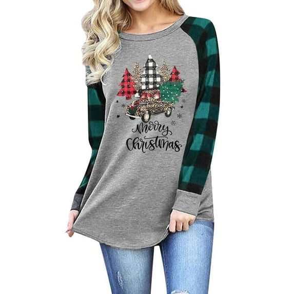 Anbech Women's Christmas Graphic Tee, Long Sleeve Snowflake Merry Christmas Shirt