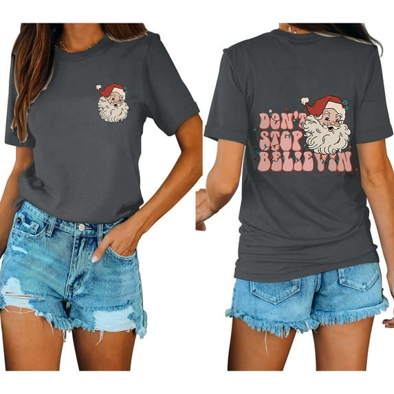 Anbech Christmas Short Sleeve Tshirts for Women Merry Christmas Tees Snowflake Graphic Tee Tops