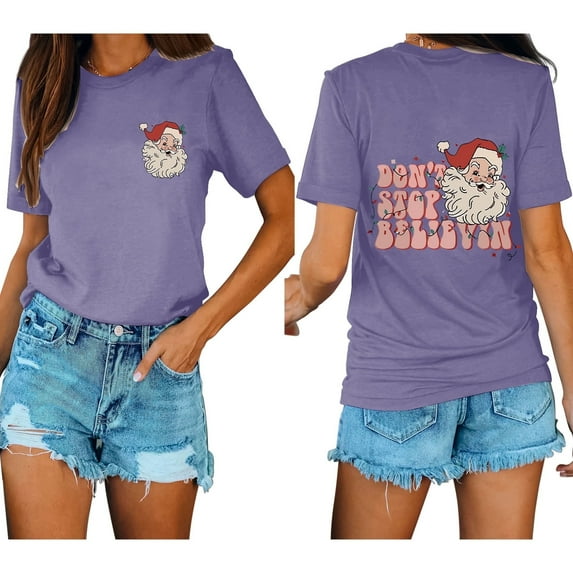 Anbech Christmas Short Sleeve Tshirts for Women Merry Christmas Tees Snowflake Graphic Tee Tops