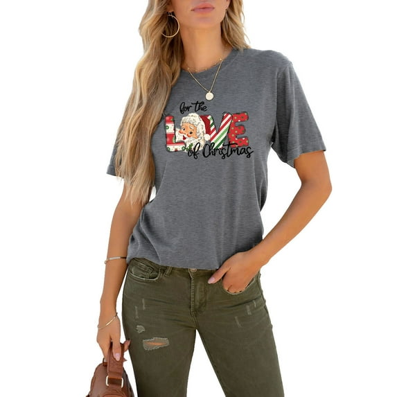 Anbech Christmas Short Sleeve Tshirts for Women Merry Christmas Tees Snowflake Graphic Tee Tops